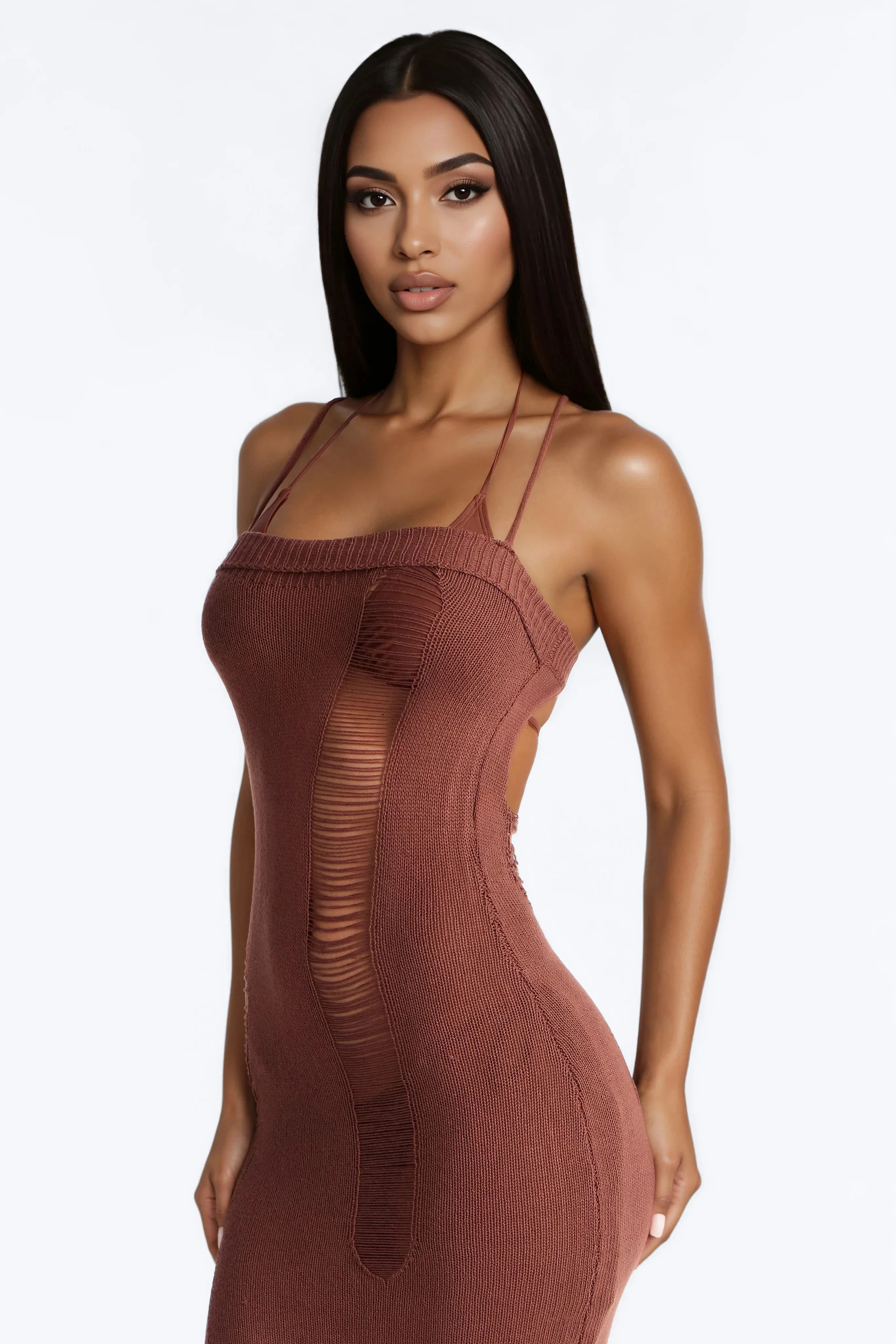 Penny Crochet Swim Cover Up Maxi Dress - Chocolate