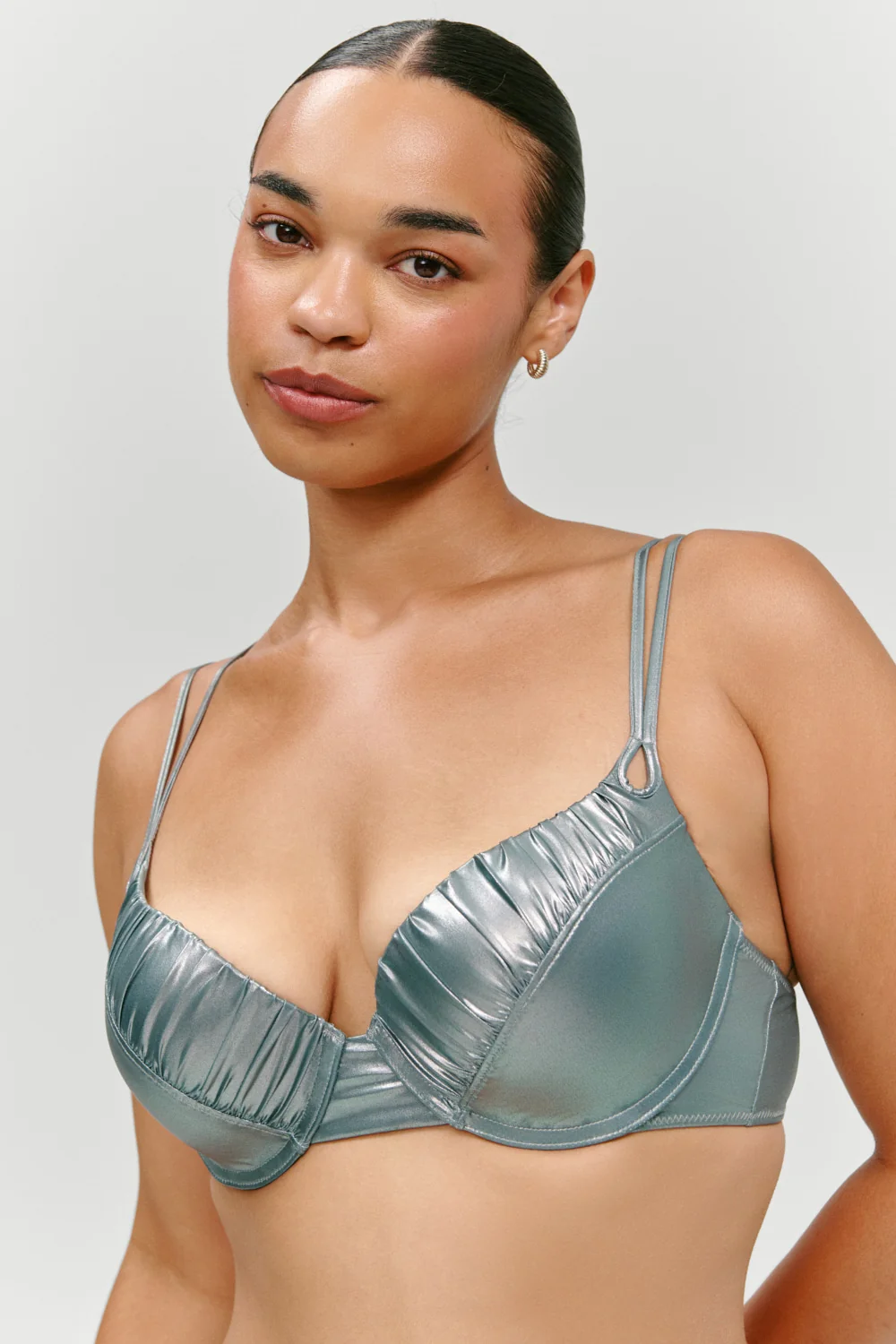 x KHY Cherish Metallic Push Up Bikini Top - Chrome