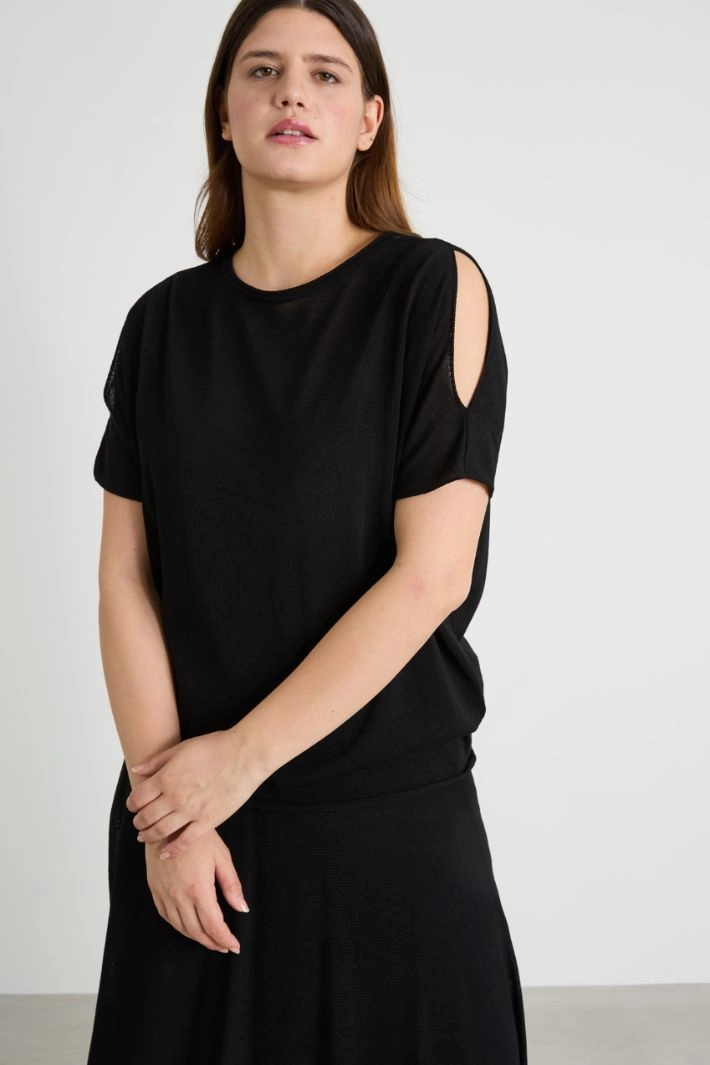 Viscose crepe sweater - BLACK