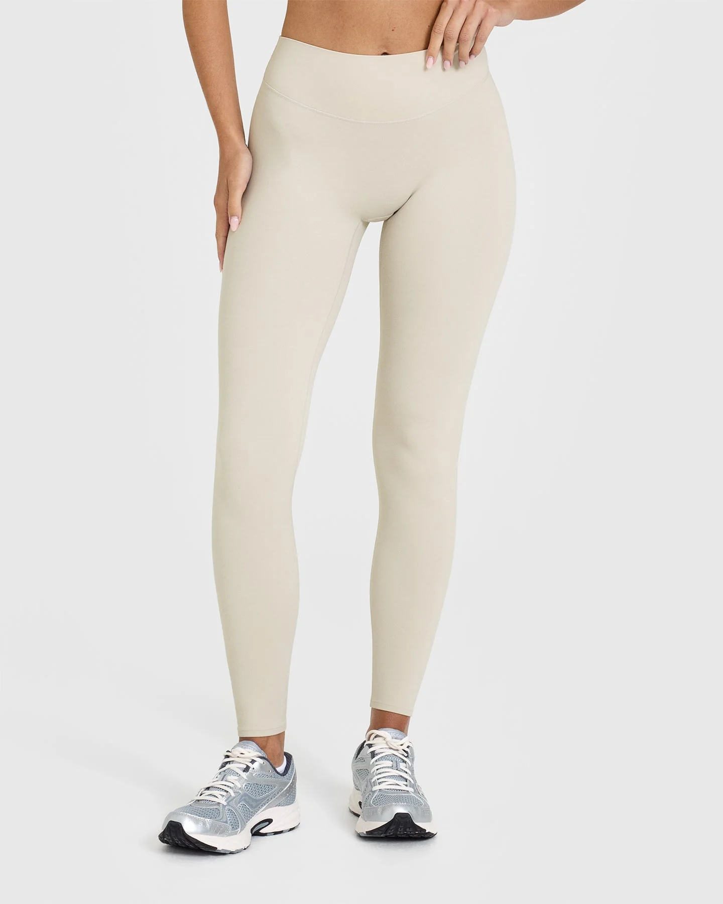 SoftMotion™ Leggings with White Logo | Sand