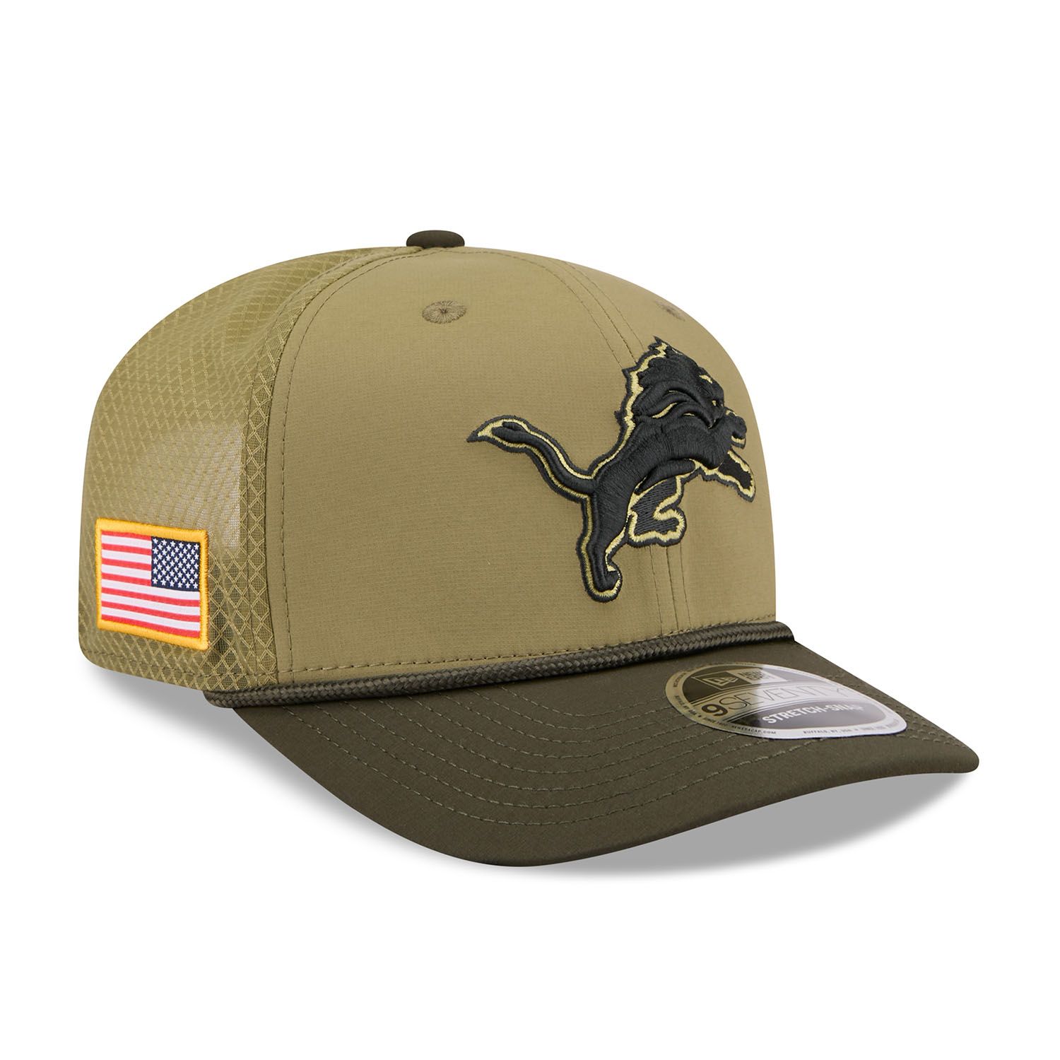 Detroit Lions 2025 NFL Salute to Service 9SEVENTY Trucker Snapback Cap Olive