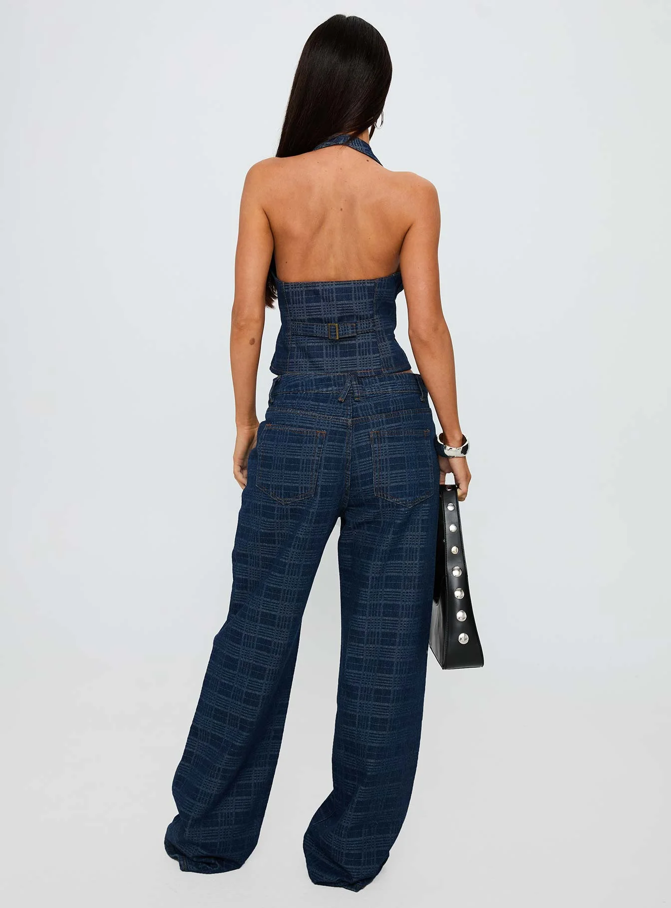 Top Model Low Rise Straight Leg Jeans Indigo Plaid