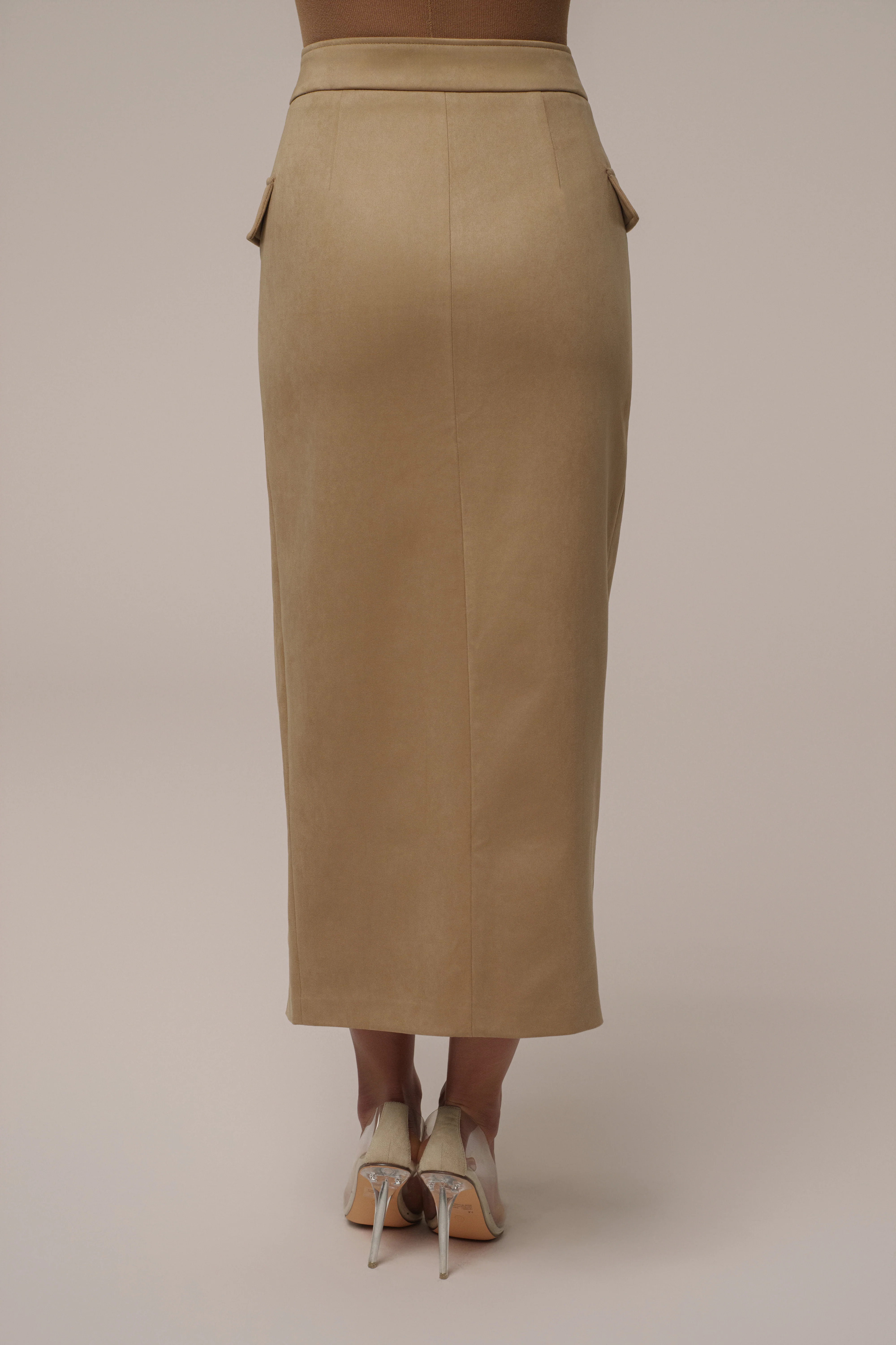 Beige Audrey Suede Midi Skirt