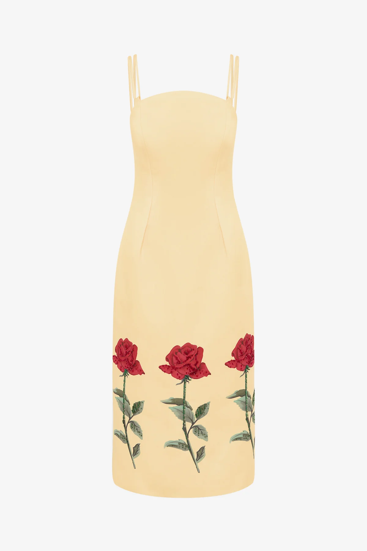 Polina Embellished Rose Midi Dress - Butter