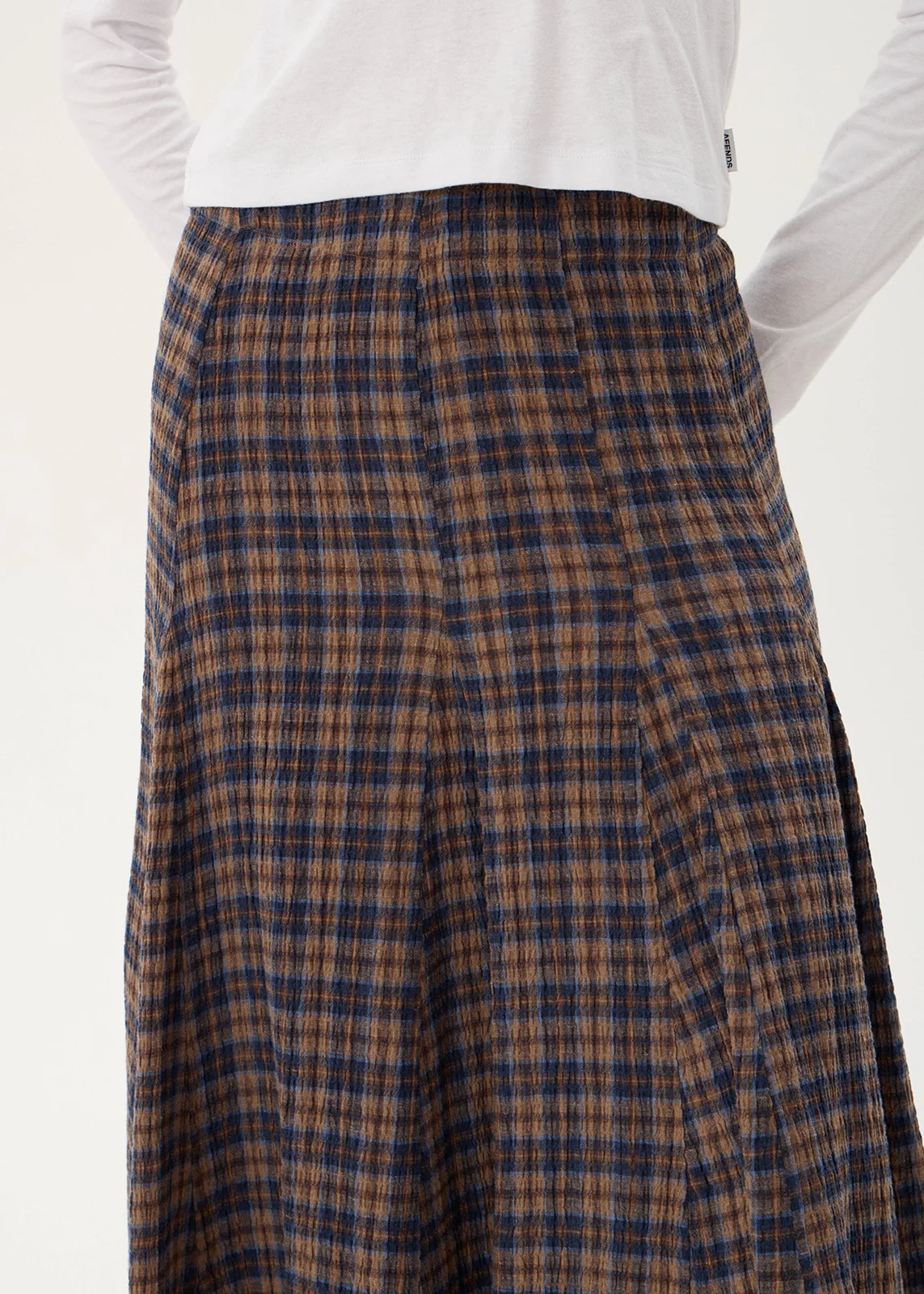AFENDS Womens Lana - Seersucker Midi Skirt - Shev Indigo Check