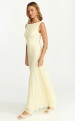 Madeleine Maxi Dress - Hight Neck A Line Dress in Lemon