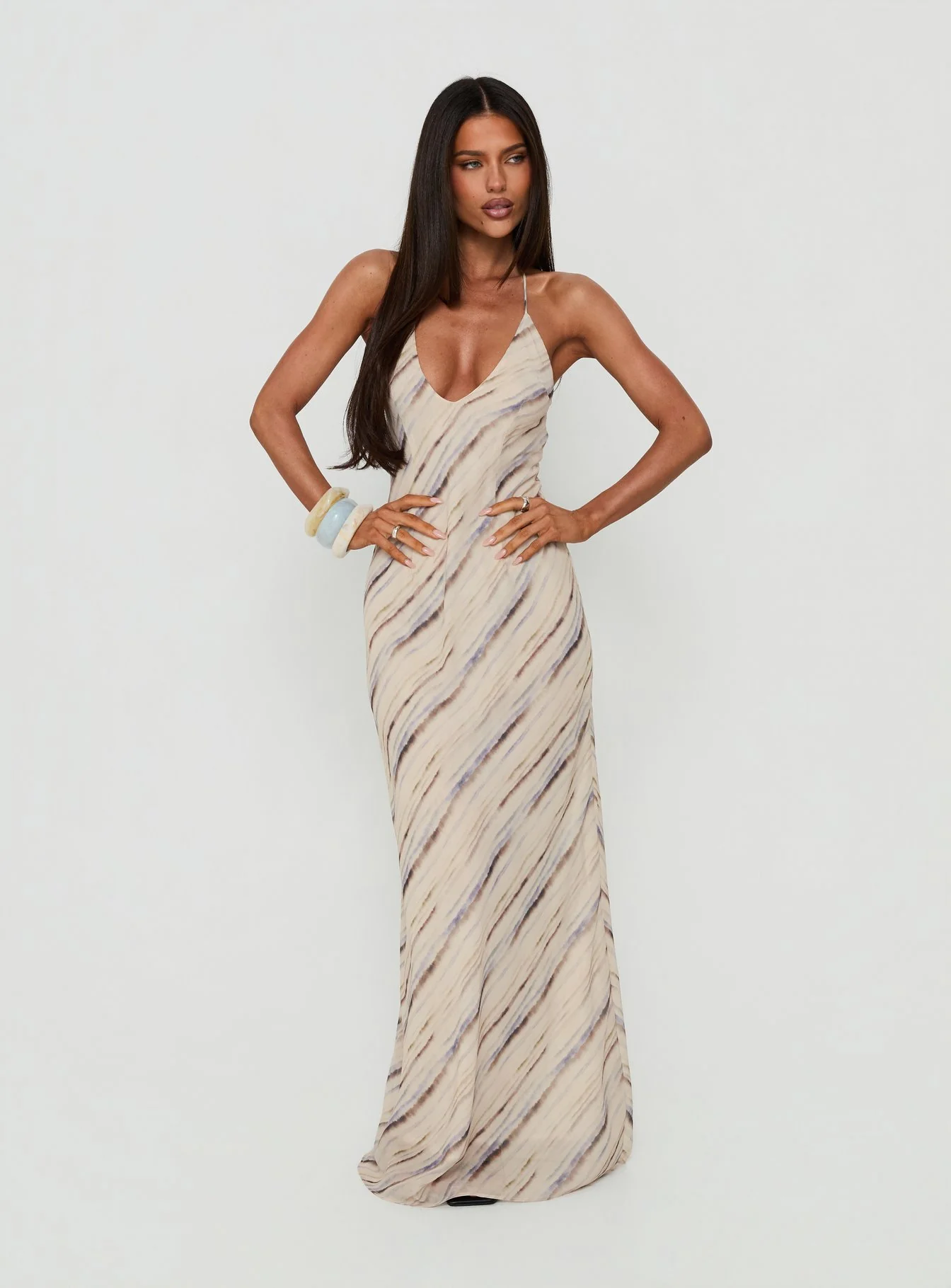 Esmira Halter Maxi Dress Cream Stripe