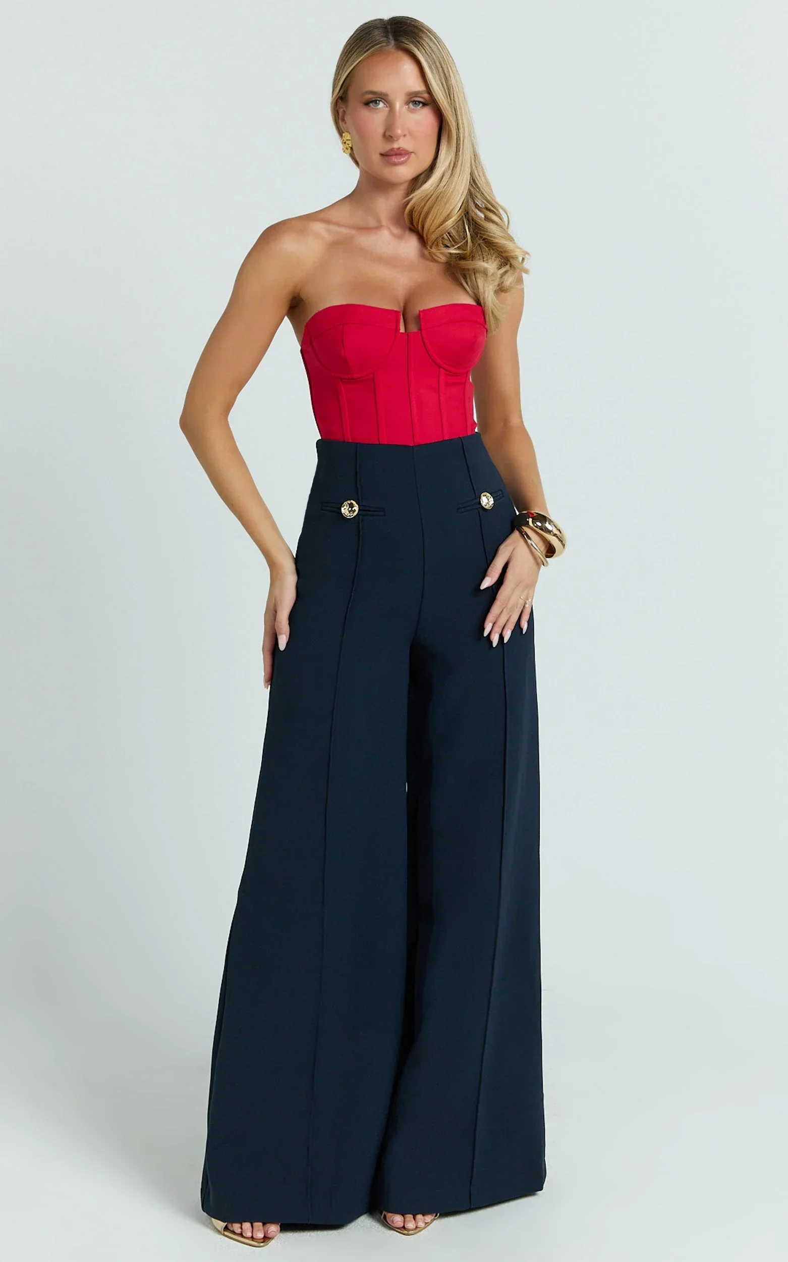 Clara Pants - High Waisted Wide Leg Pants in Navy