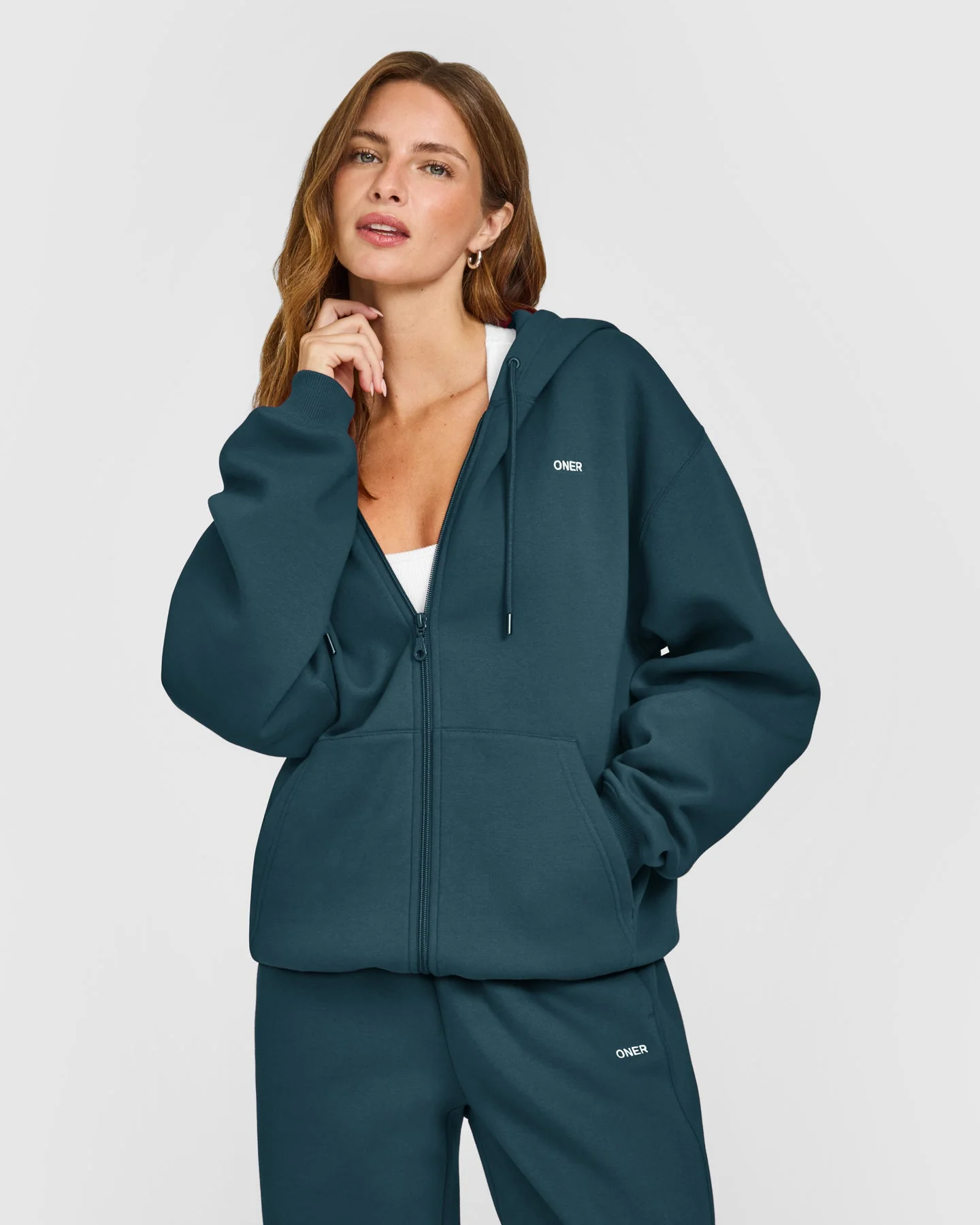 Foundations Zip Through Hoodie | Oil Blue