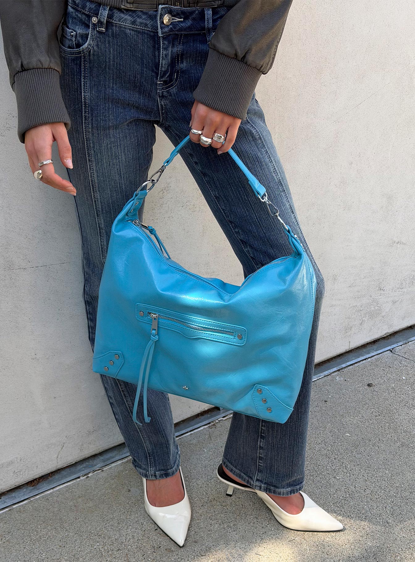 Peta & Jain Infinity Hobo Bag Turquoise Crinkle PU