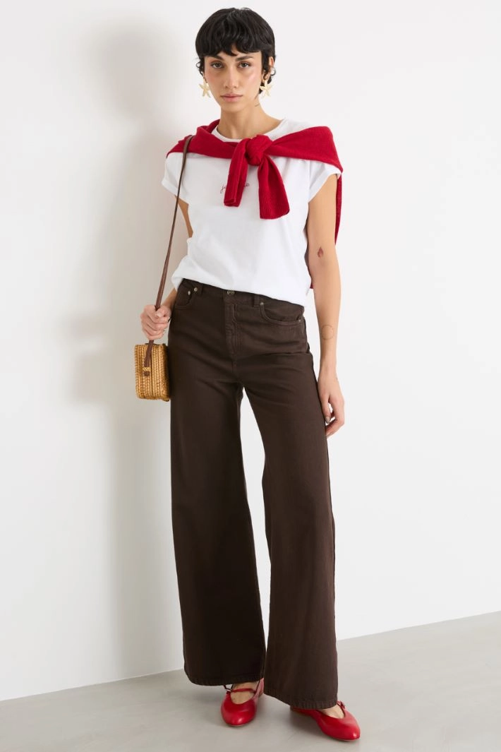 Wide-leg bull denim trousers - BROWN