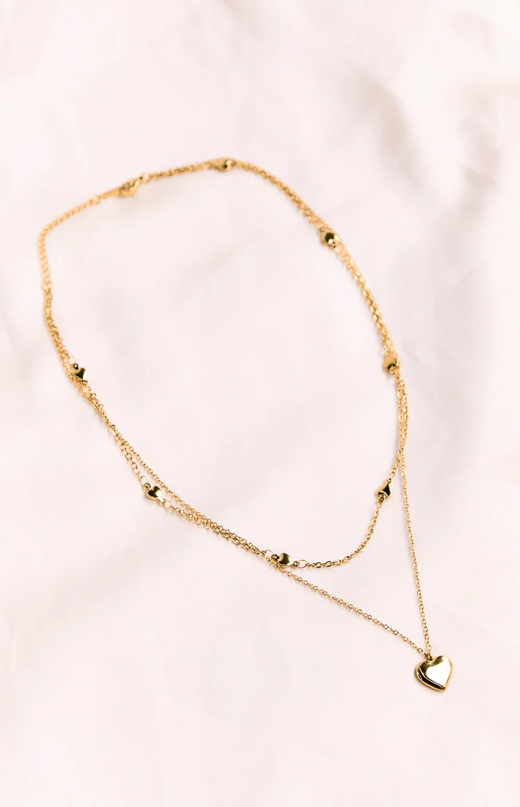 Gold Heart Double Chain Necklace (FREE over $110)