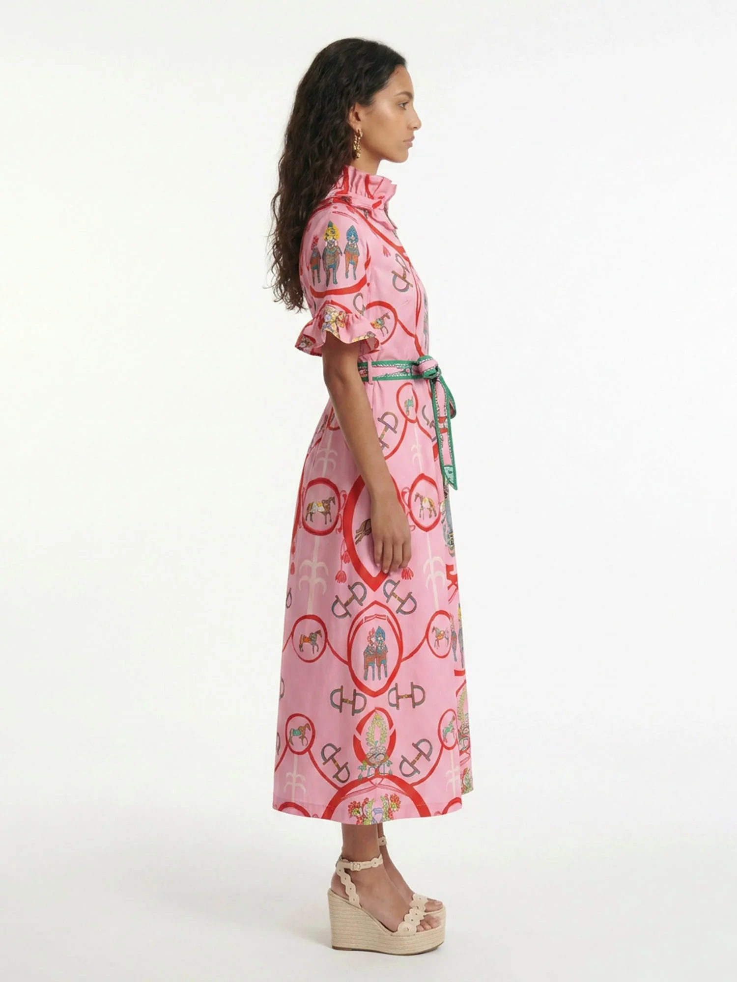 Vibrant Pink Equestrian Print Midi Dress