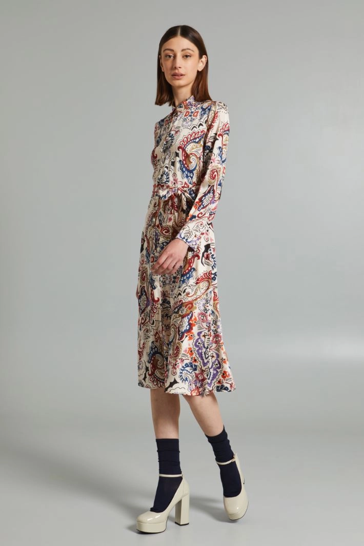 Twill chemisier dress - BORDEAUX IVORY VIOLET