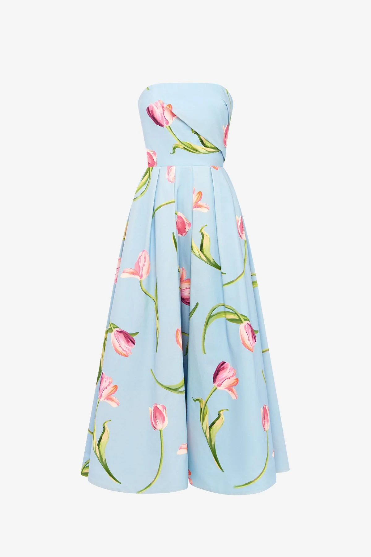 Lynn Bustier Midi Dress - Tulip Print in Blue