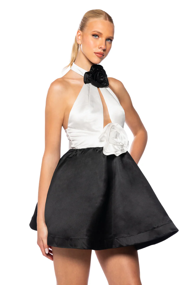 Black Tie Lady Sleeveless Halter Mini Dress