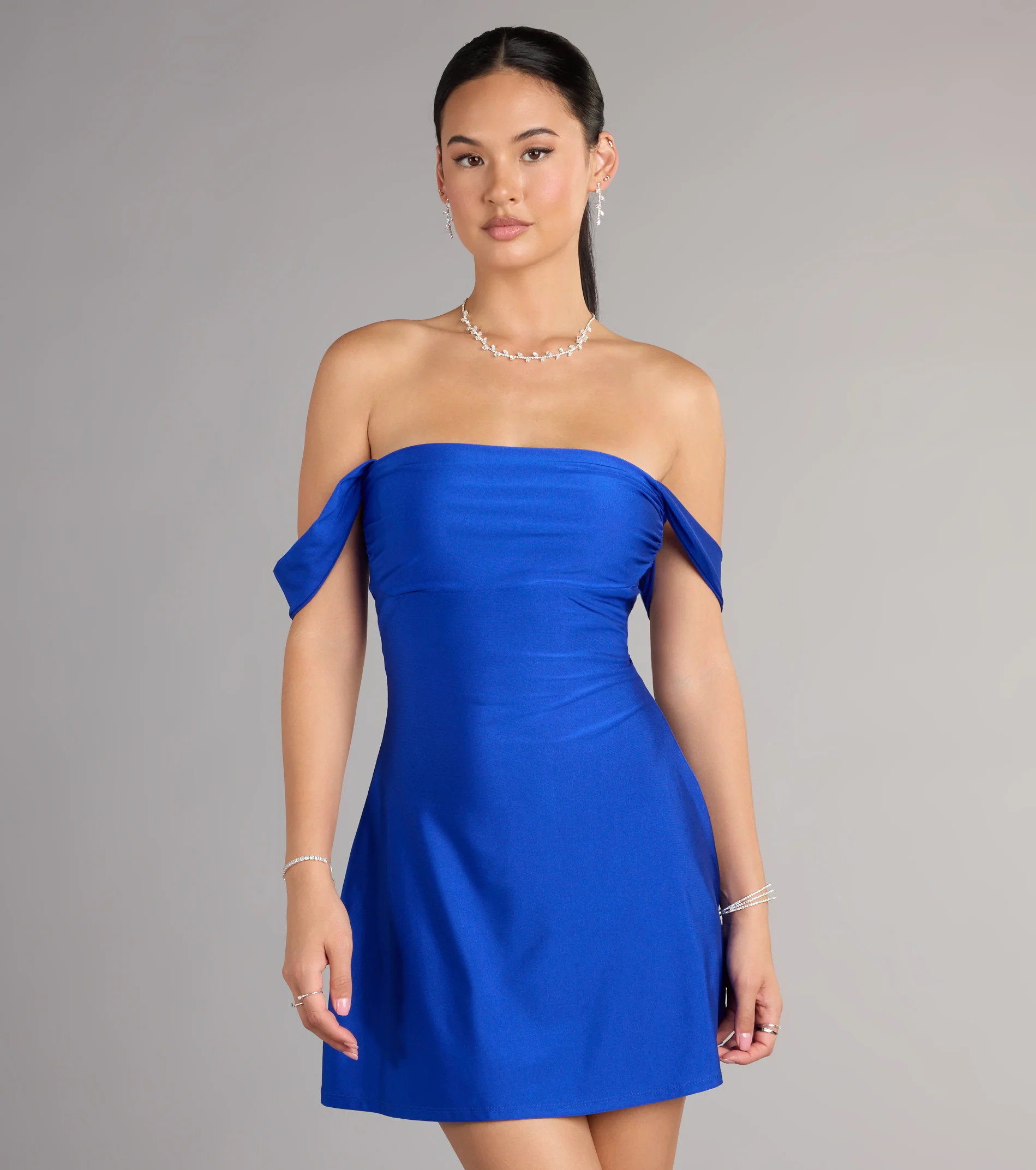 Classics Lover Off-The-Shoulder Satin A-Line Mini Dress