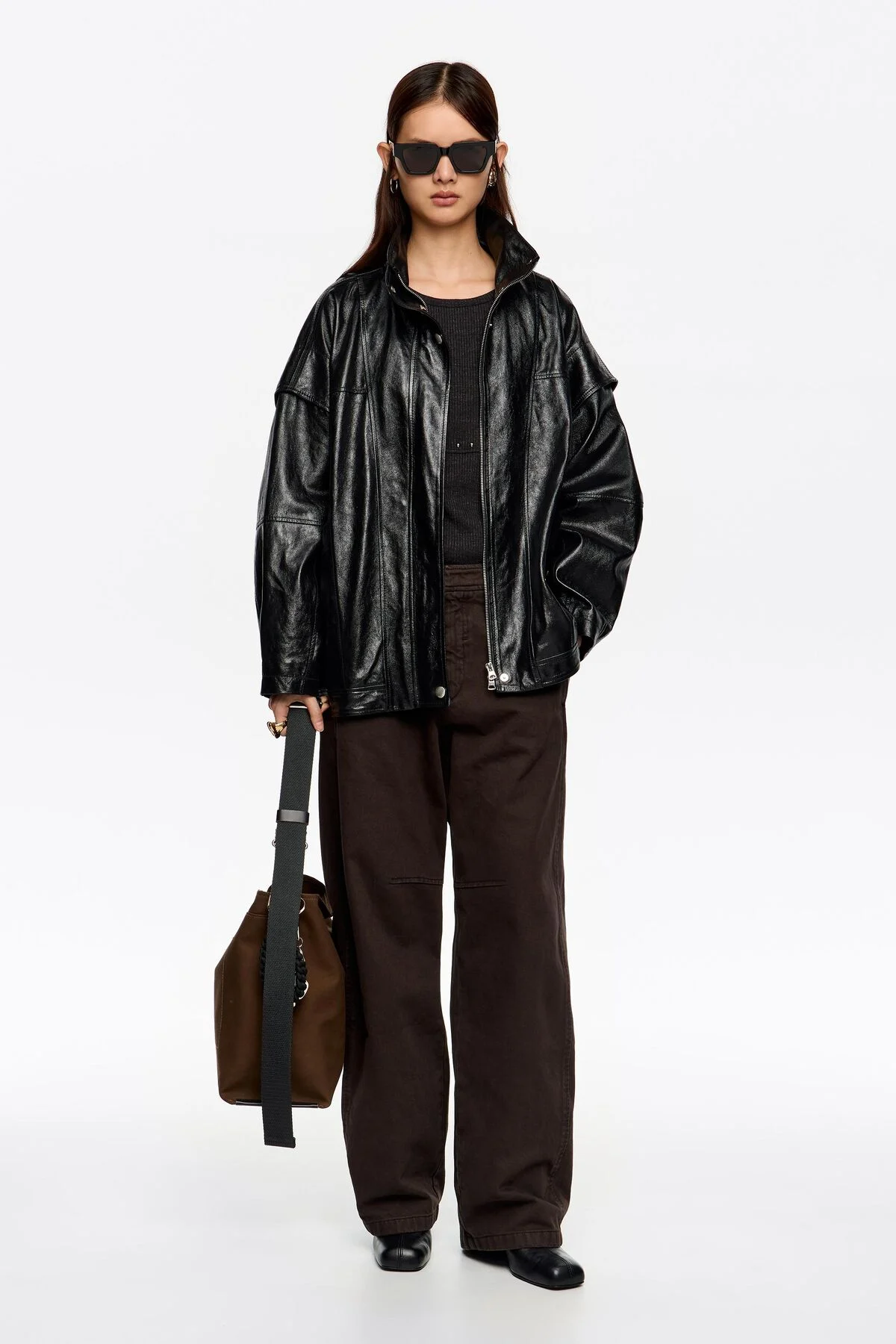 Black leather oversize jacket