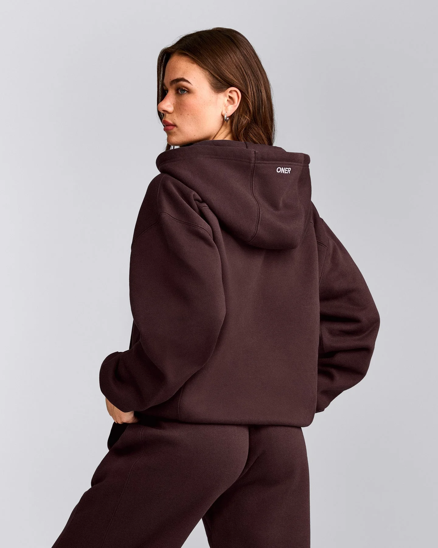 Foundations Cosy Zip Through Hoodie | Plum Brown