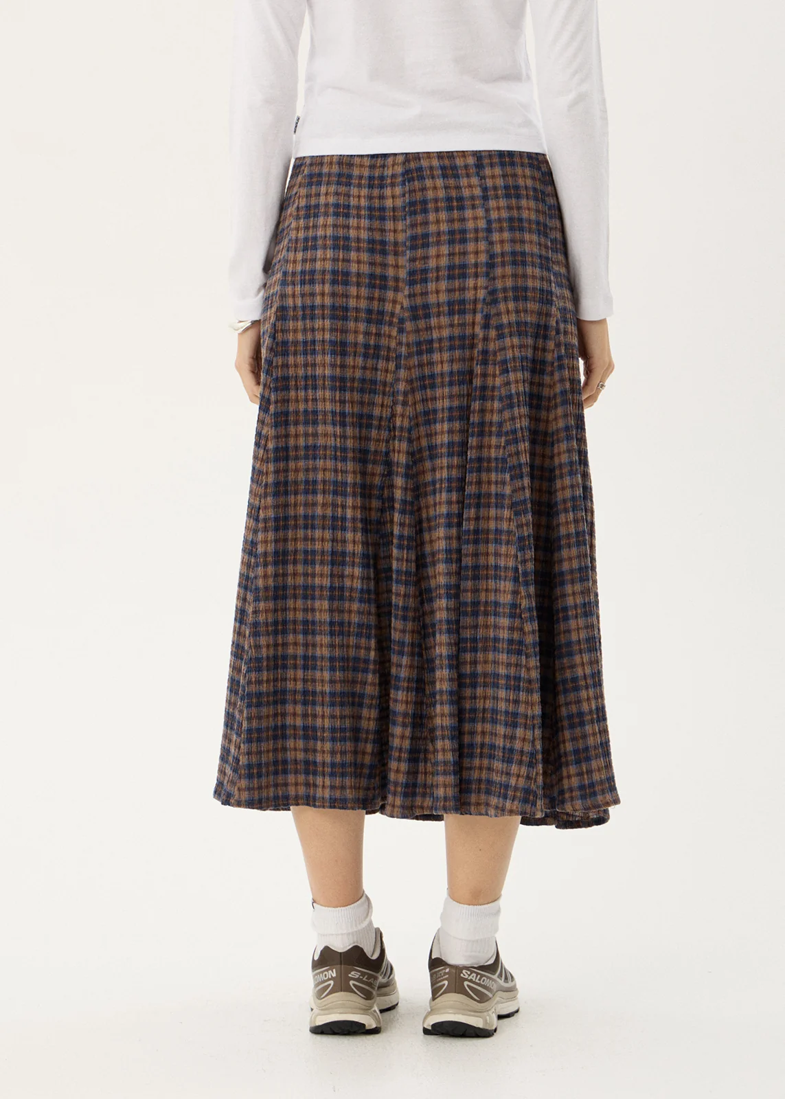 AFENDS Womens Lana - Seersucker Midi Skirt - Shev Indigo Check