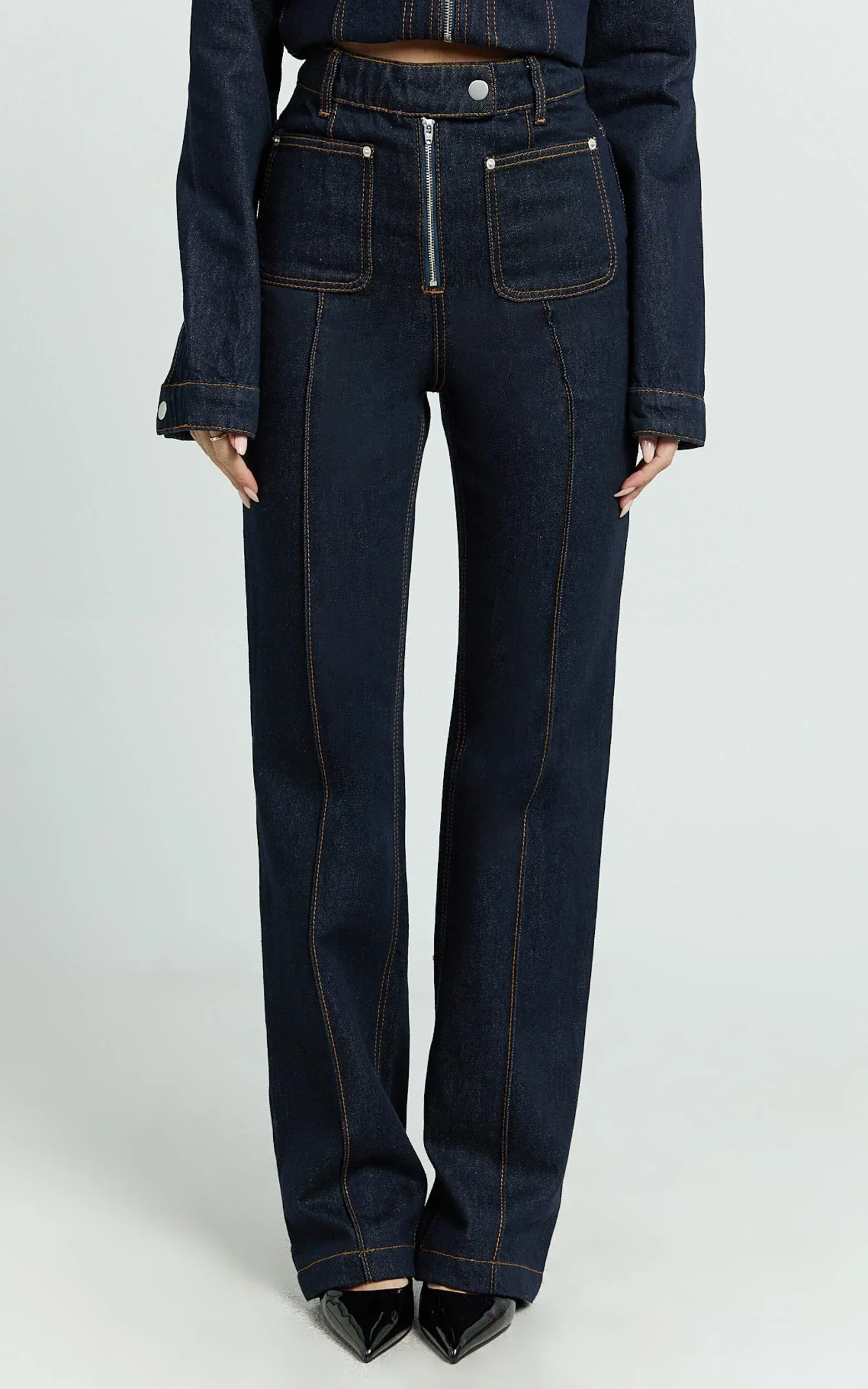 Celia Jeans - High Rise Straight Leg Jeans in Dark Blue Wash