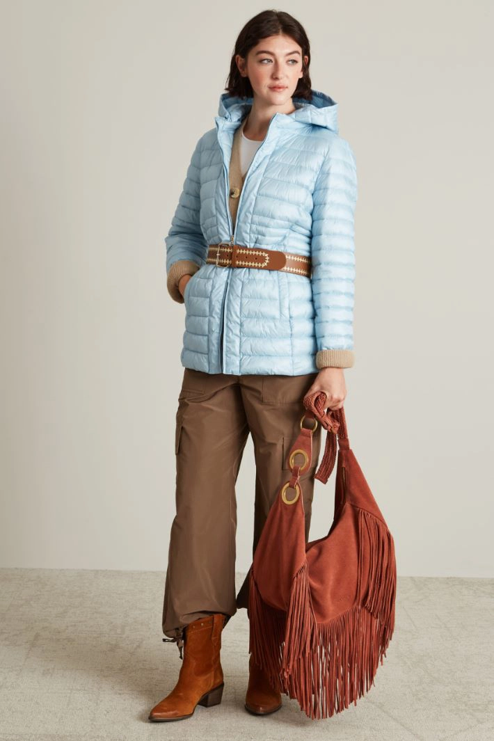 Hooded quilted puffer coat - PALE BLUE