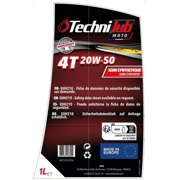 Huile moteur Technilub 4T 20W-50 1L UniverselRef : TLB0010 / ART-010156