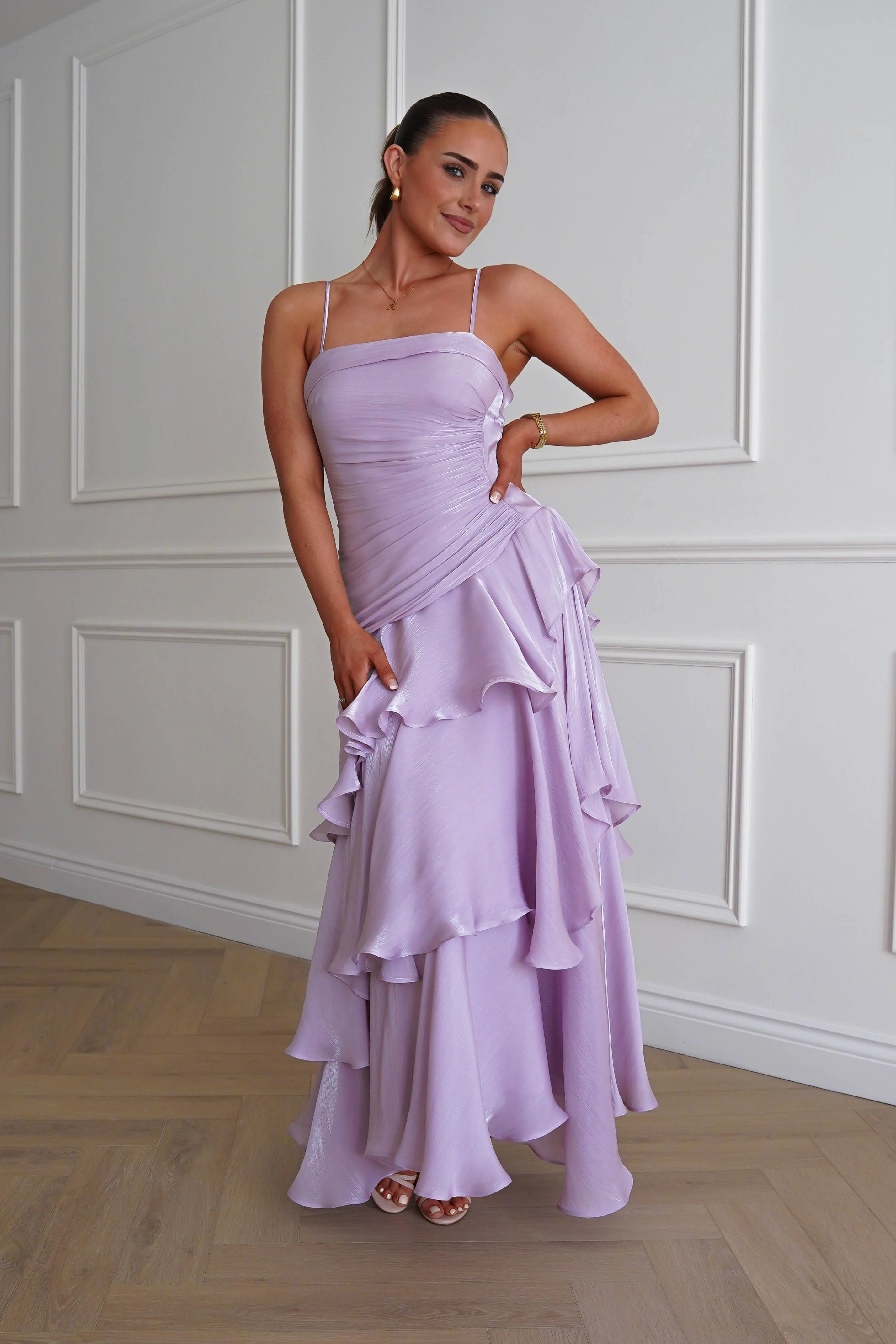 Renee Luminescent Ruffle Maxi Dress | Lilac