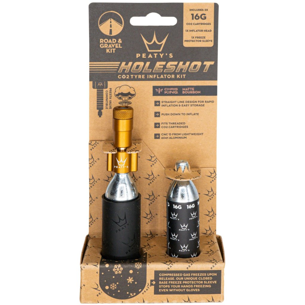 Peaty's Holeshot CO2 Tyre Inflator Kit - Road & Gravel (16g) - Bourbon