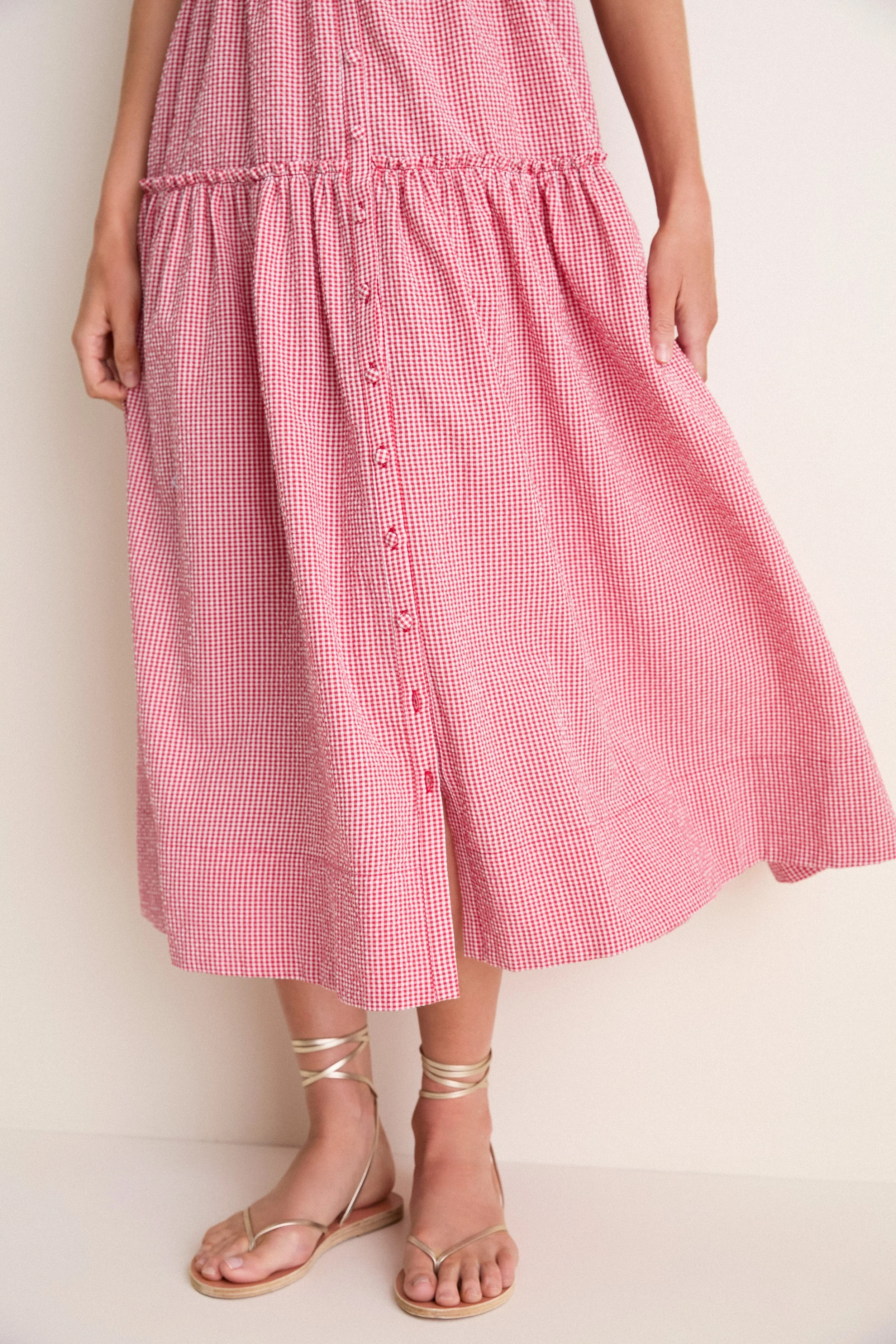 Red Gingham Landis Midi Dress