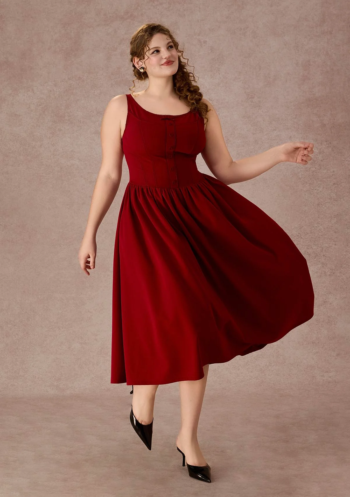 Curve&Plus Pan's Cocktail Knit Dress（Red）