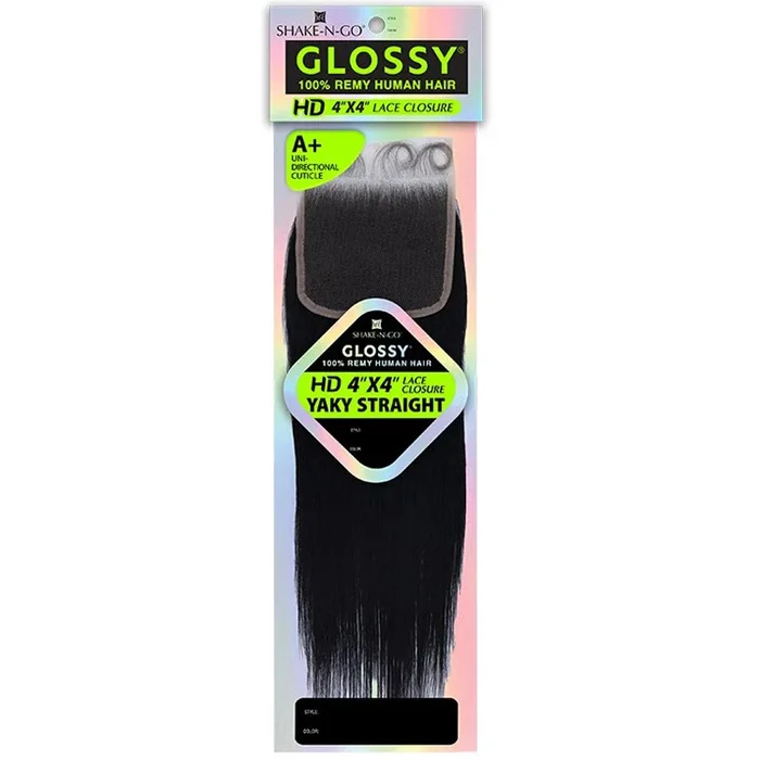 Shake N Go Glossy A+ 100% Remy Human Hair 4x4 HD Lace Closure - YAKY STRAIGHT 10/12