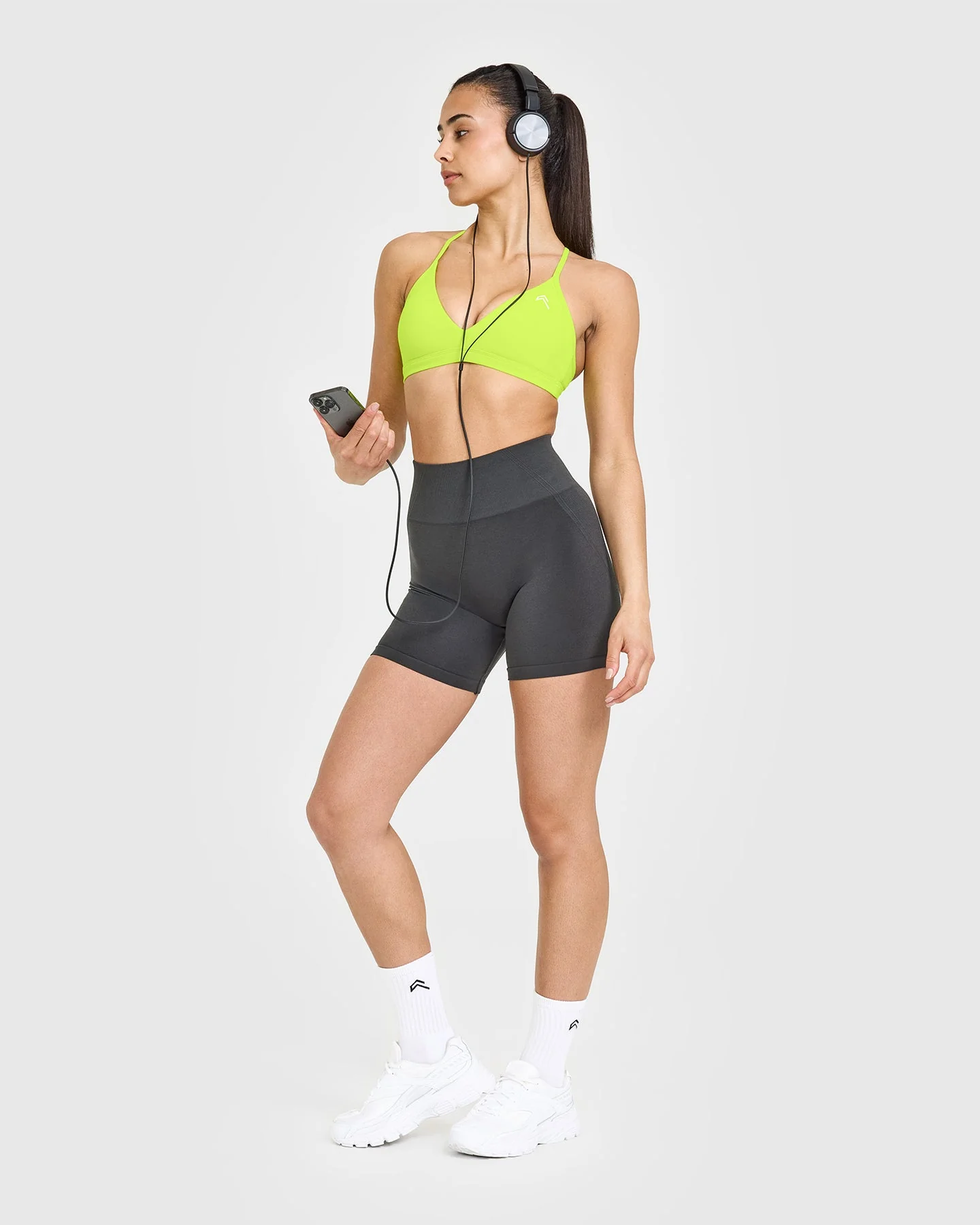 EasyLift™ Ultra Minimal V Neck Bralette with White Logo | Charged Lime Green