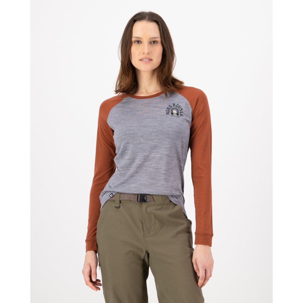 Mons Royale Icon Merino Raglan Long Sleeve Women - sienna / grey heather