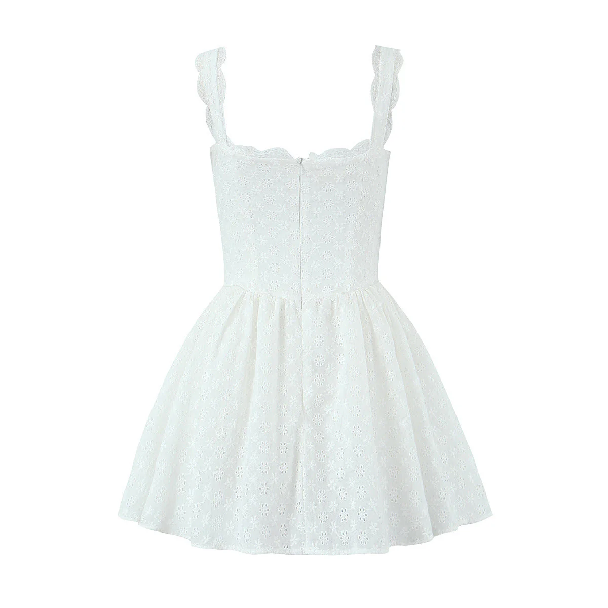 Straps White Lace Button Front Short Dress