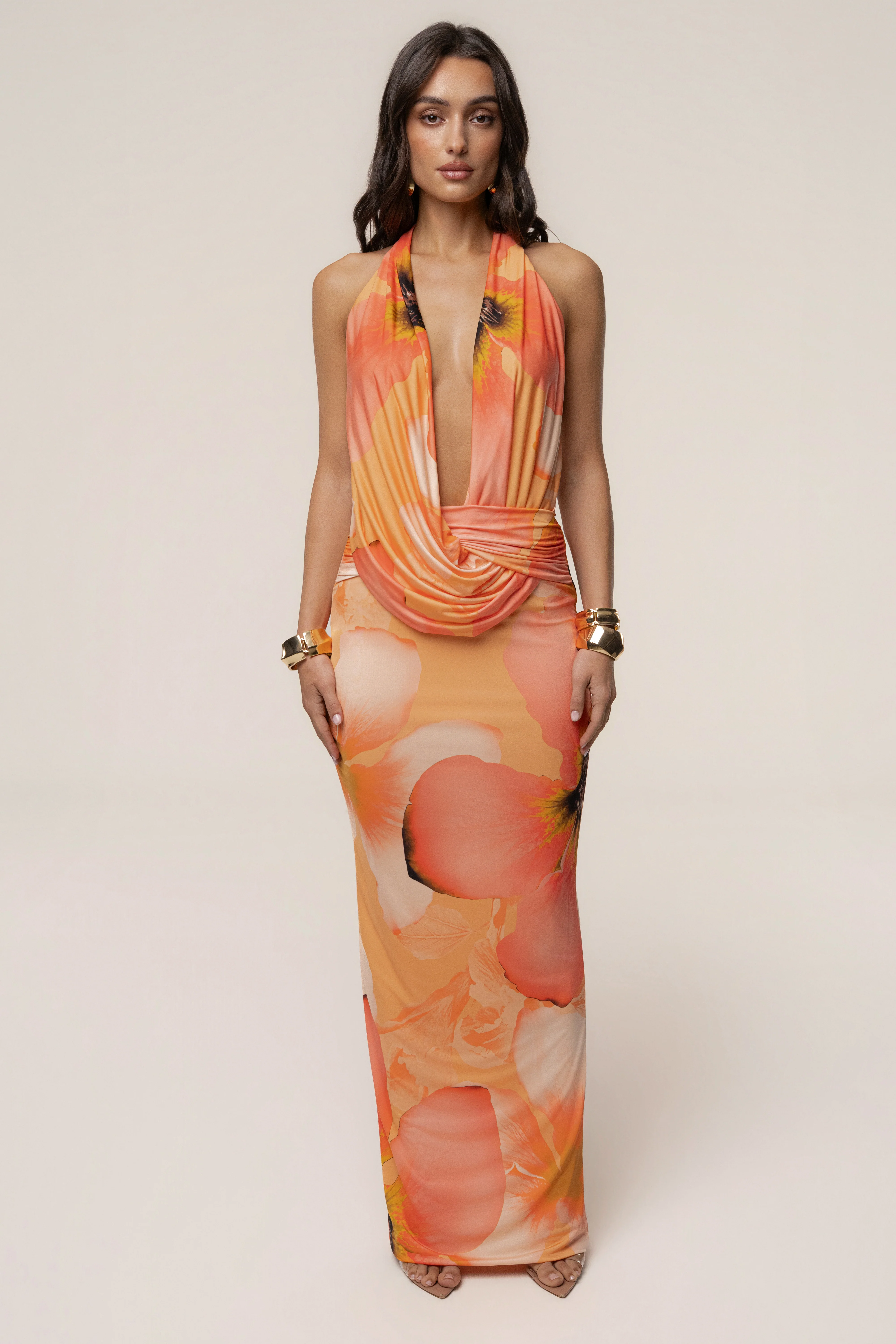 Orange  Dawn Draped Maxi Dress