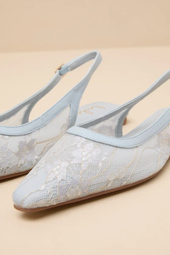 Cepheus Baby Blue Mesh Embroidered Slingback Flats