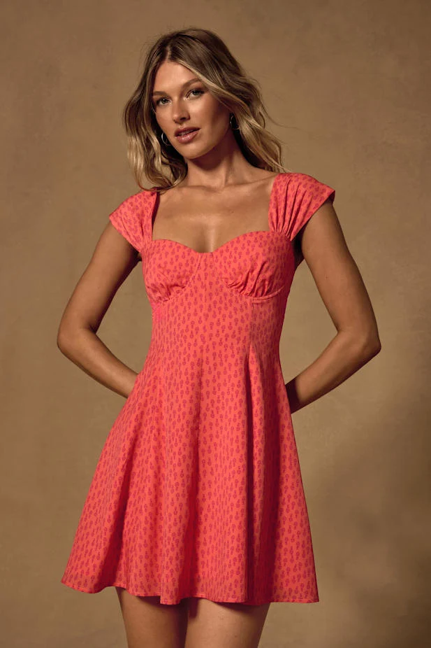 Filicia Coral Ditsy Floral Cap Sleeve Mini Dress