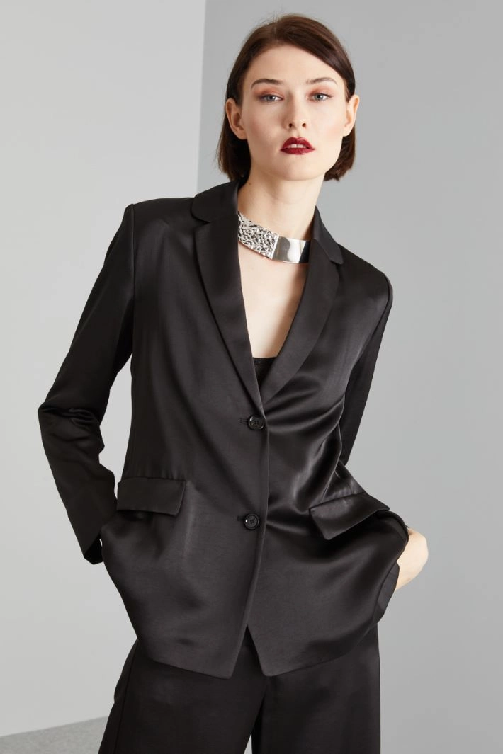Single-breasted satin jacket - BLACK