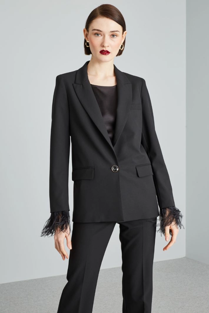Feather-detail blazer - BLACK