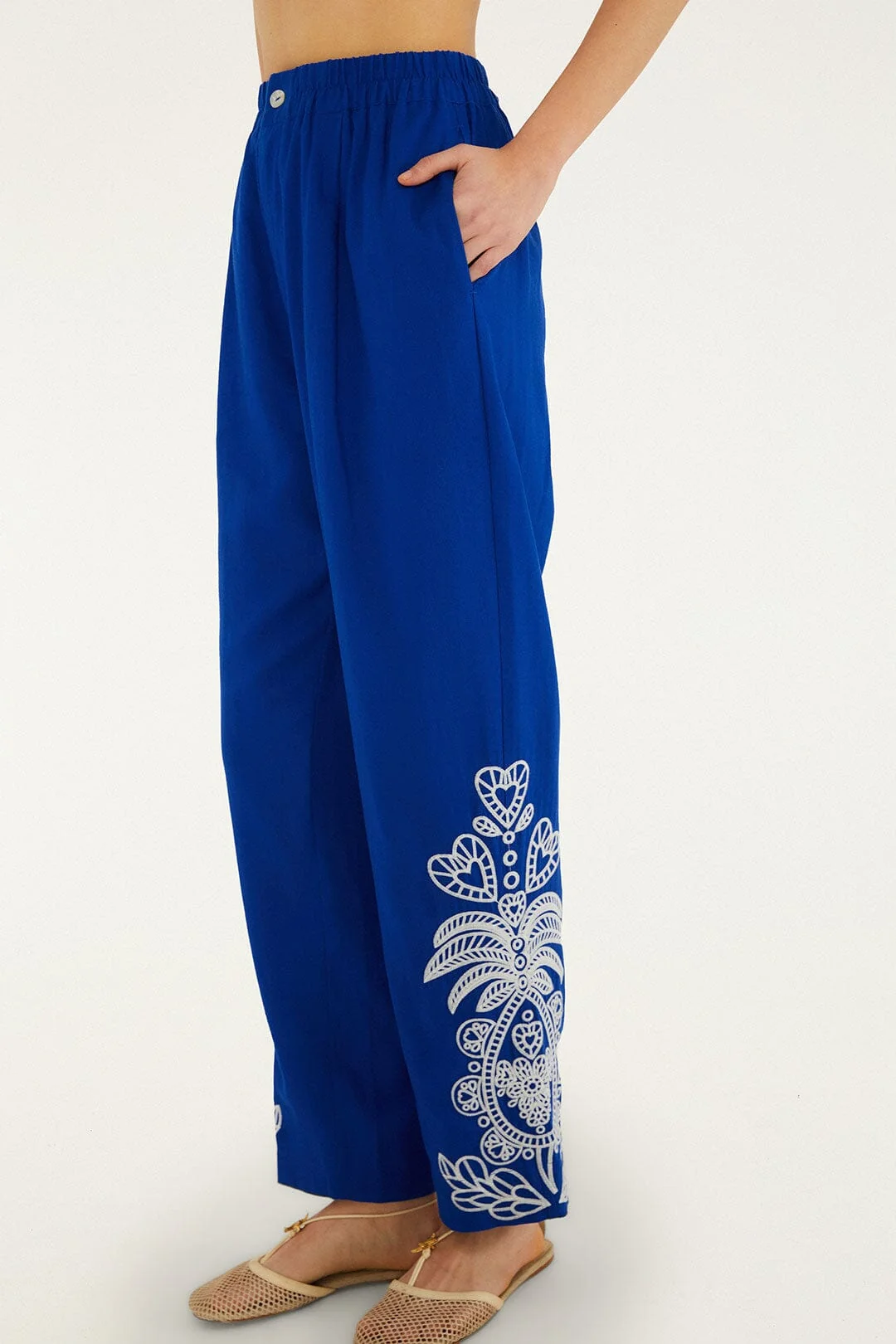 Blue Romantic Embroidered Pants