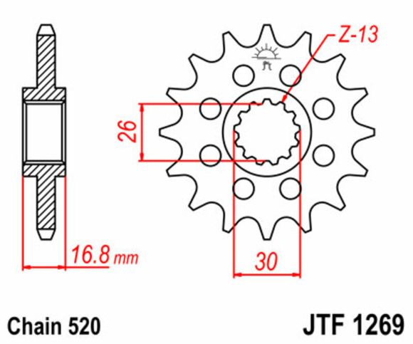 JT. Standard Steel Output Sprocket 1269 - 520Ref : JTC01091A / 1077219001