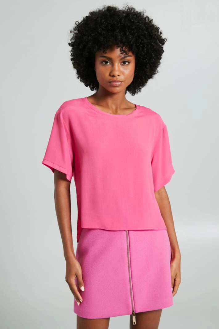 Boxy fit silk blend blouse - FUCHSIA