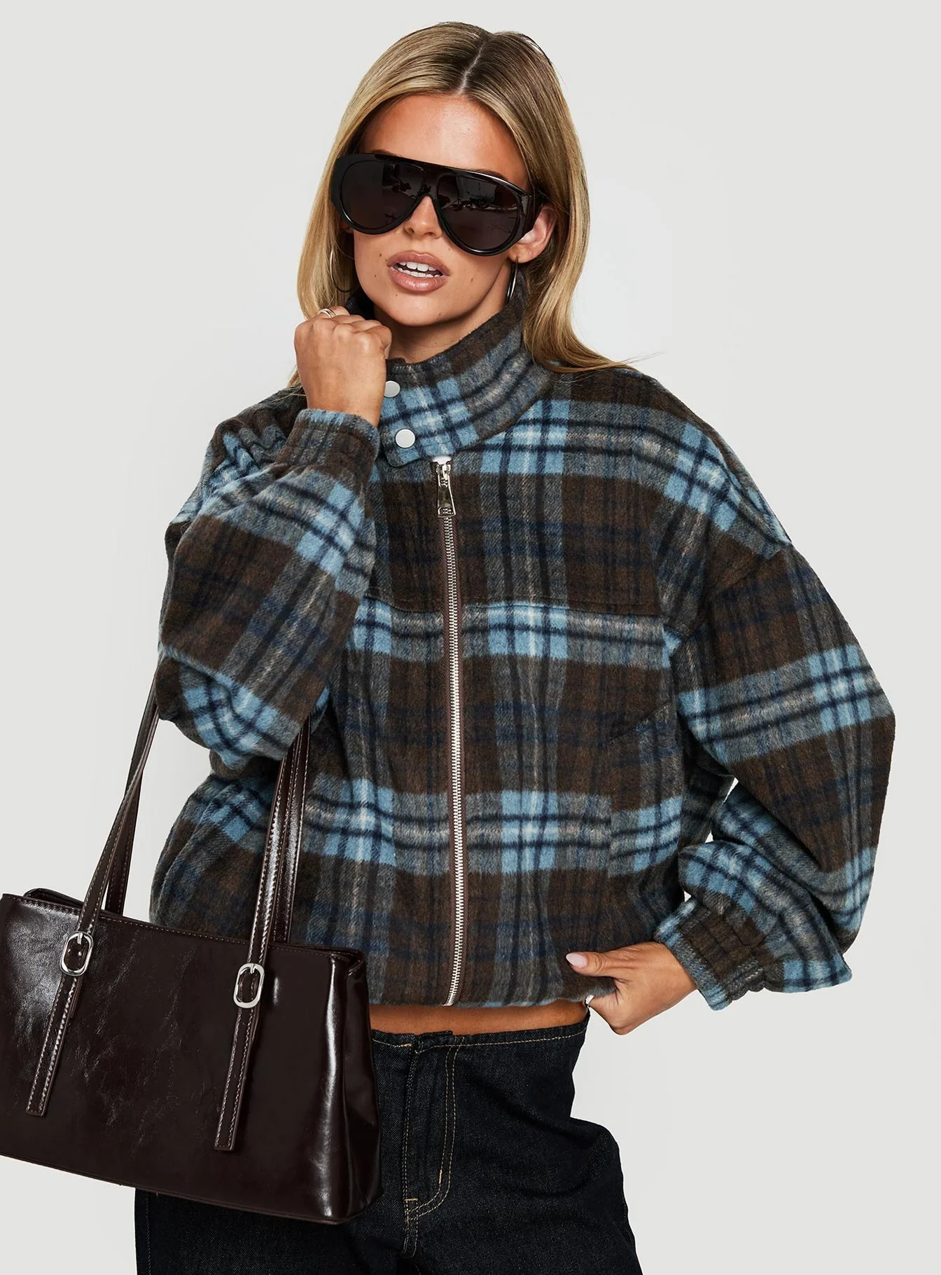 Ellissa Bomber Jacket Blue Check