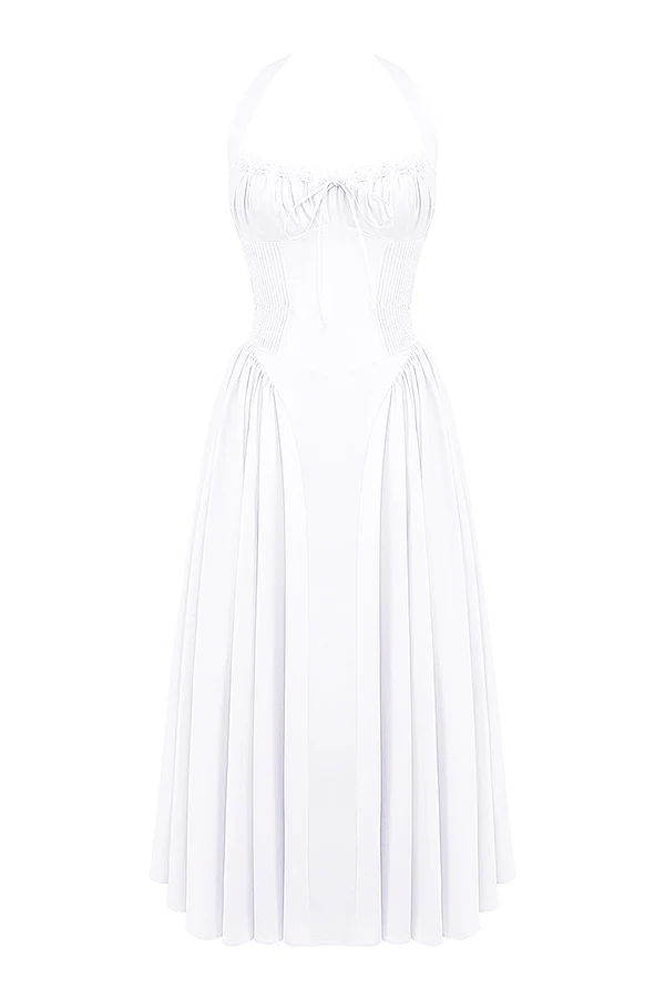 white cotton halter sundress