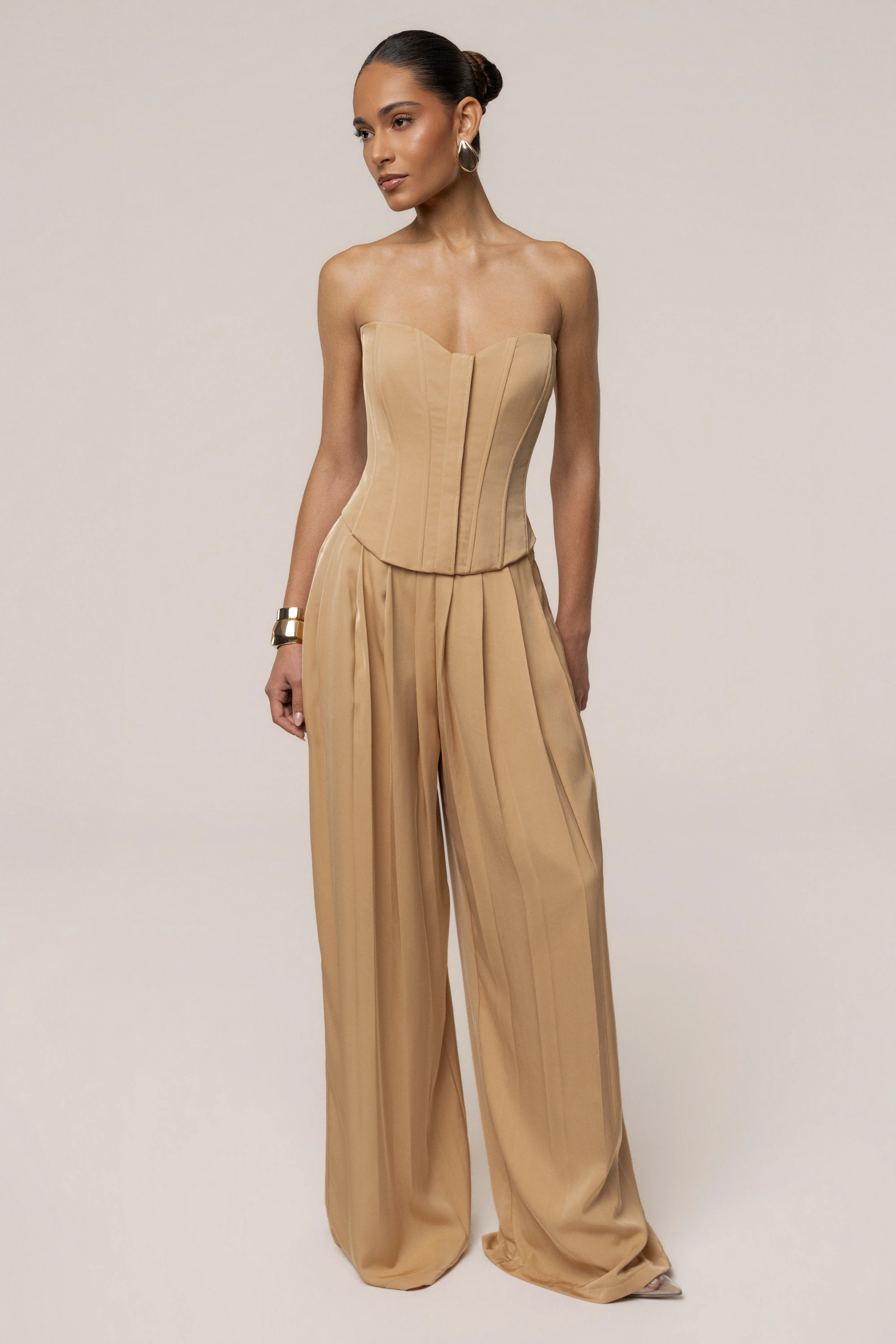 Beige Viv Satin Bustier Top