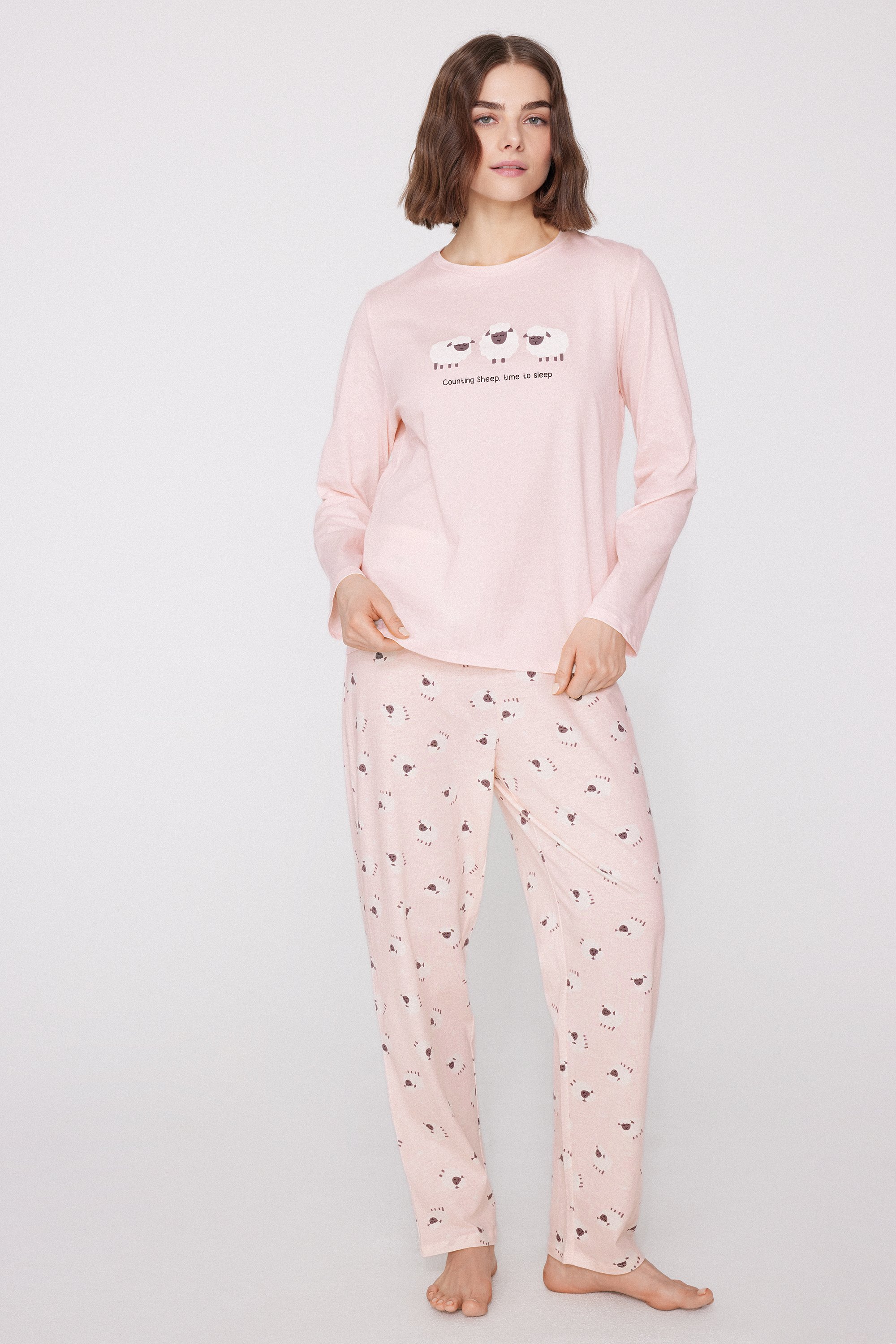 Sheep Print Long Cotton Pyjamas