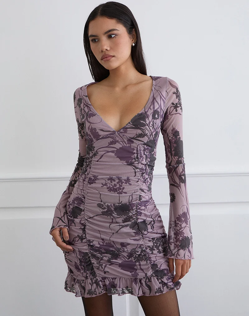Sezuko Dress in Flock Shadow Flower Purple