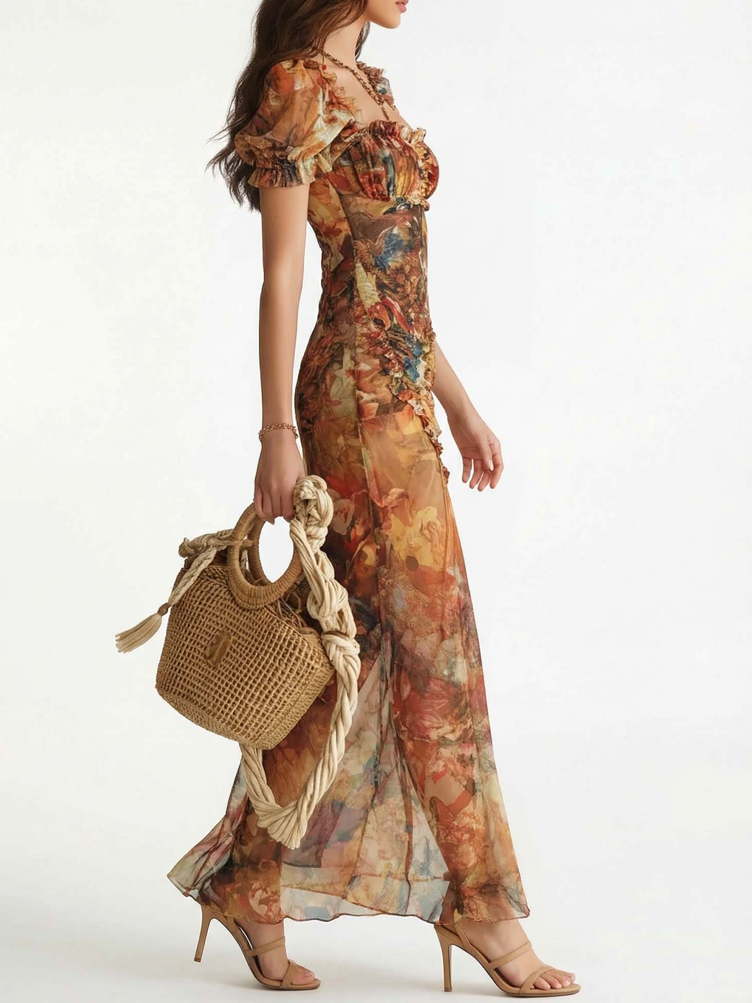 Golden Floral Whisper Maxi Dress