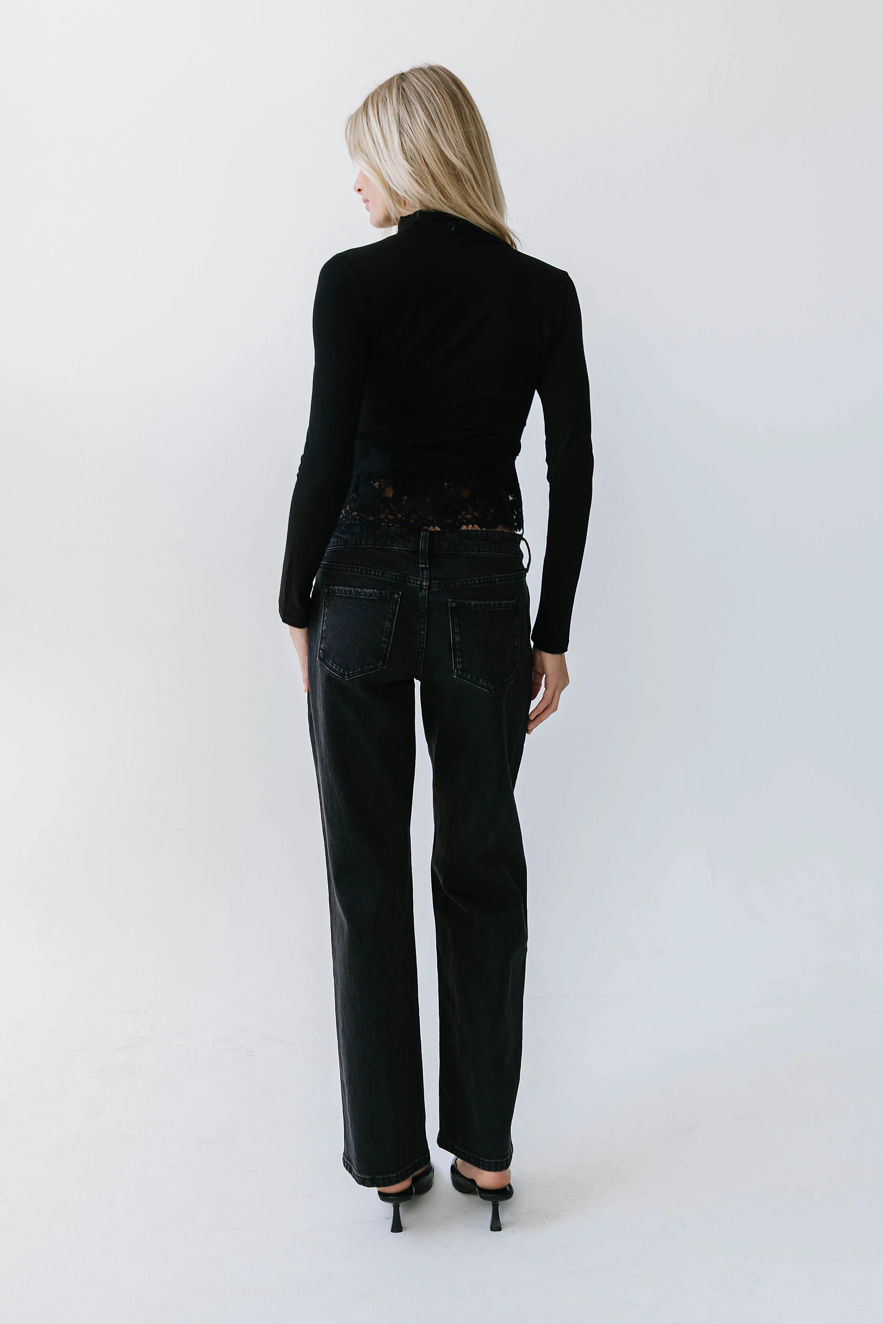 Kesley Lace Mock Neck Top in Black